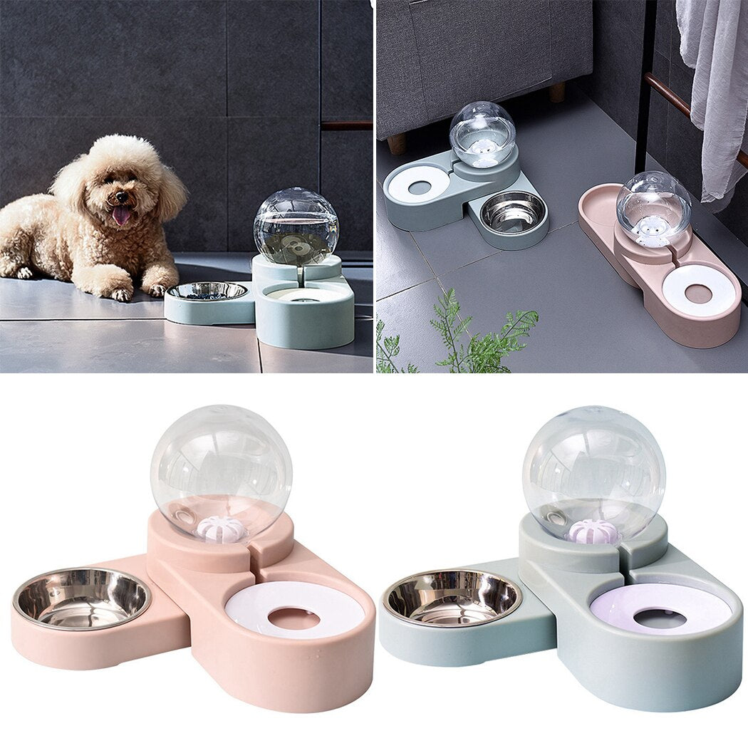 2 In 1 Cat Food Water Feeder Automatic Plastic Cat Waterer Food Feeder With Stainless Steel Bowl Pet Feeding Supplies-ebowsos