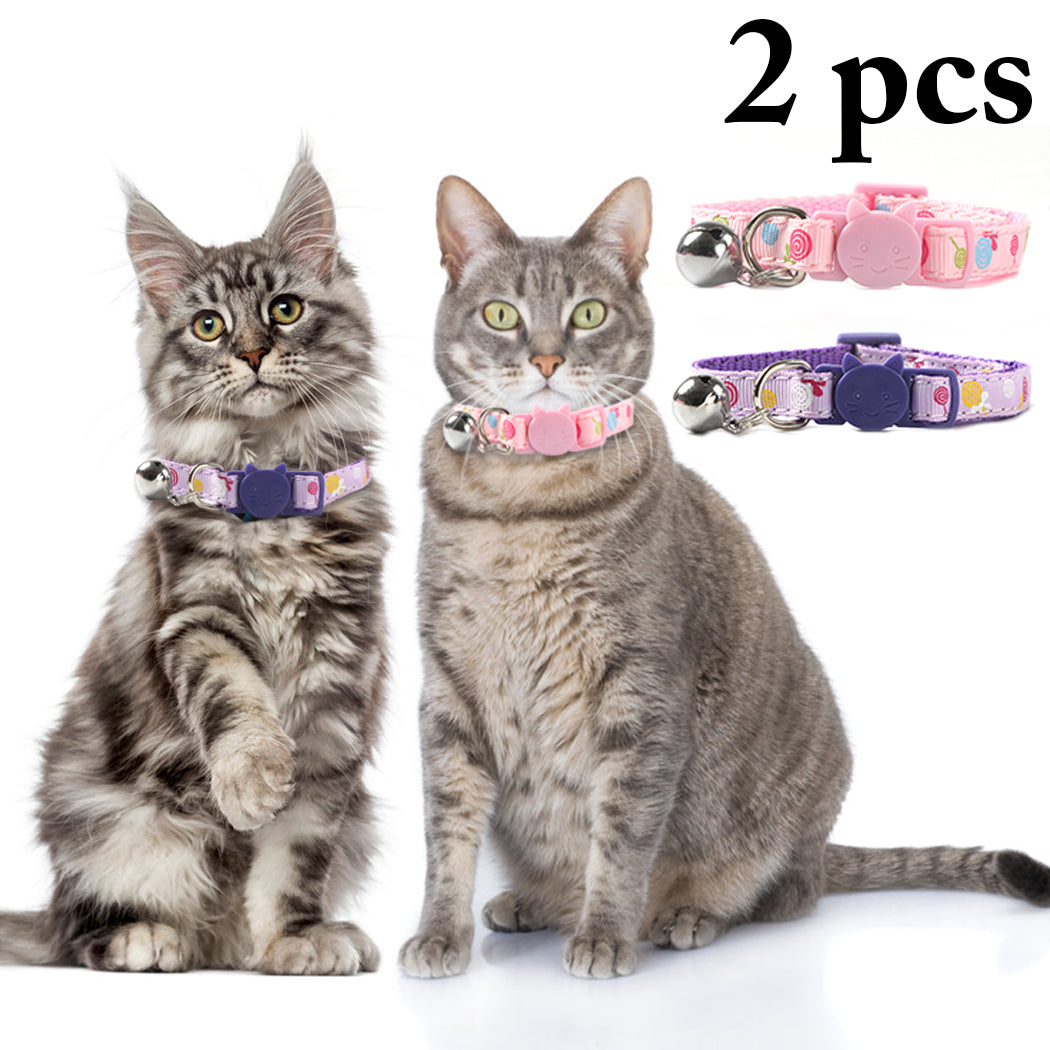 2 Pcs Adjustable Cute Dog Collars Pet Collars With Small Bells Charm Necklace Collar For Little Dogs Cat Collars Pet Supplies-ebowsos