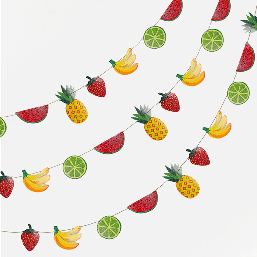 2 Sets Creative Summer Tropical Fruit Pull Flower Hanging Flag Birthday Banner Party Decorations Household Products-ebowsos