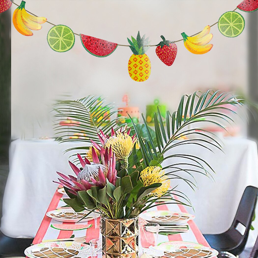 2 Sets Creative Summer Tropical Fruit Pull Flower Hanging Flag Birthday Banner Party Decorations Household Products-ebowsos