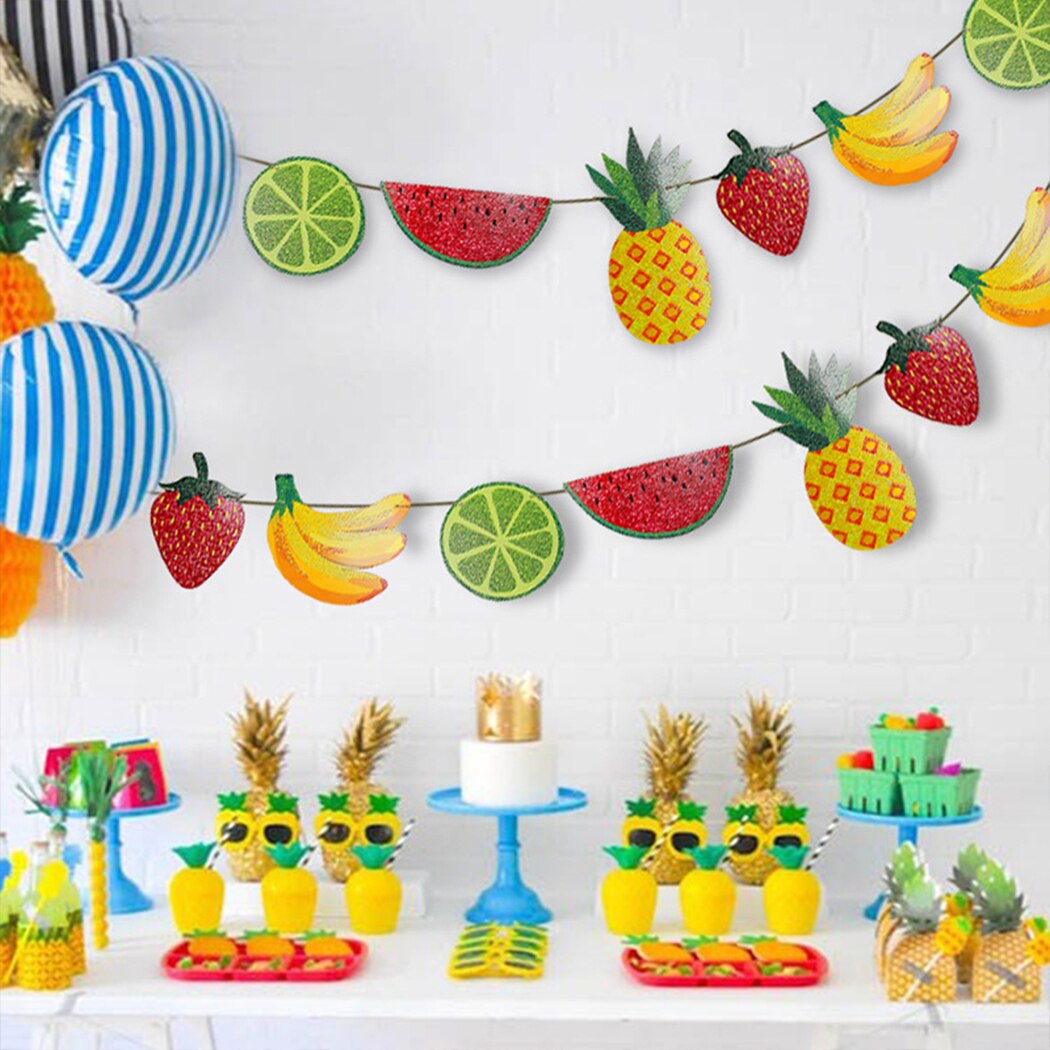 2 Sets Creative Summer Tropical Fruit Pull Flower Hanging Flag Birthday Banner Party Decorations Household Products-ebowsos