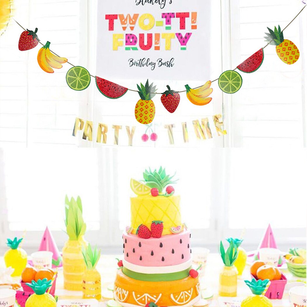 2 Sets Creative Summer Tropical Fruit Pull Flower Hanging Flag Birthday Banner Party Decorations Household Products-ebowsos