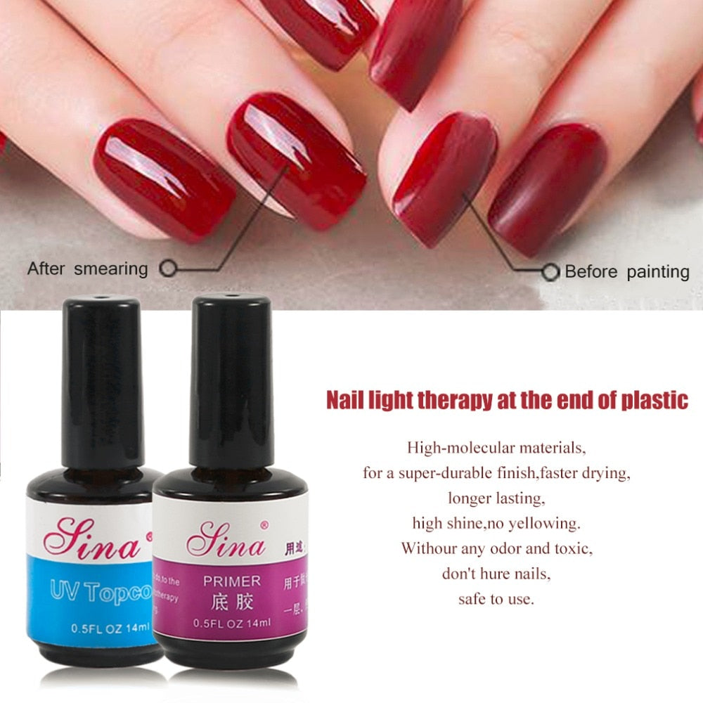 2 pcs Nail Art 14ML UV No Sticky Topcoat Base Gel,No Wipe Topcoat Gel Polish, Super-Durable Finish Faster Drying Higher Shine - ebowsos