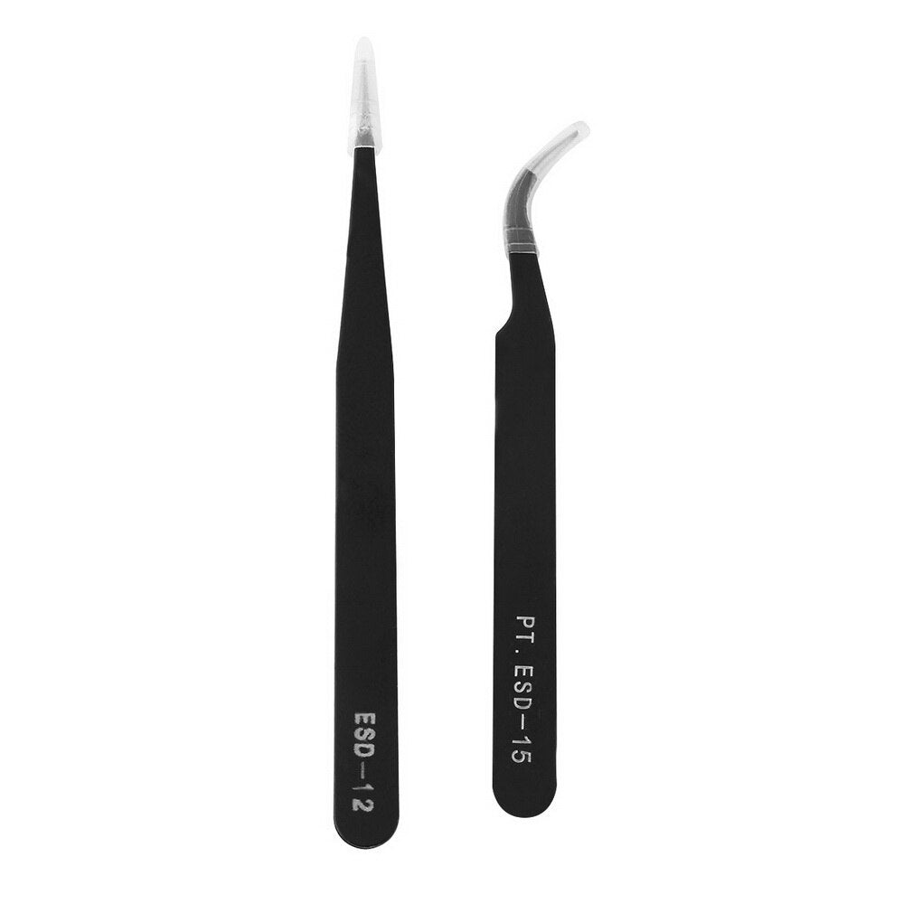 2 pcs/set Anti-Acid Steel Curved Straight Tweezers Makeup Eyelash Curler False Eyelashes Extension Eye Lashes Styling Tool - ebowsos