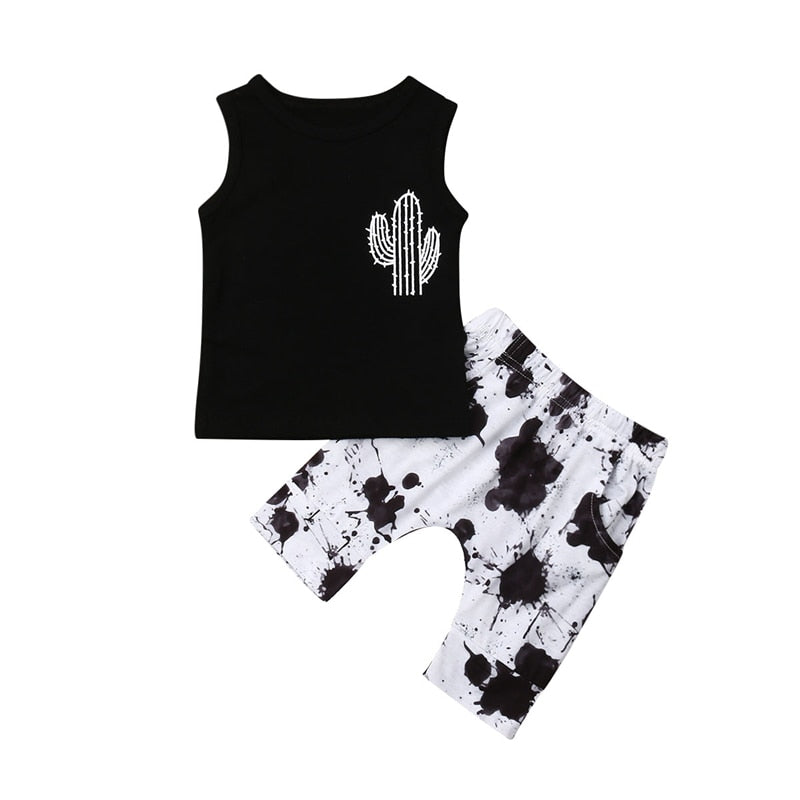 2 pieces Kid Sleeveless Tank Top and Print Pants Set For Toddler and Baby Boys Clothes 6M-3Y - ebowsos