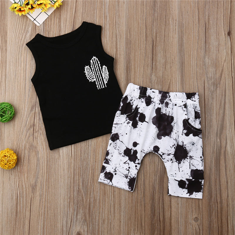 2 pieces Kid Sleeveless Tank Top and Print Pants Set For Toddler and Baby Boys Clothes 6M-3Y - ebowsos