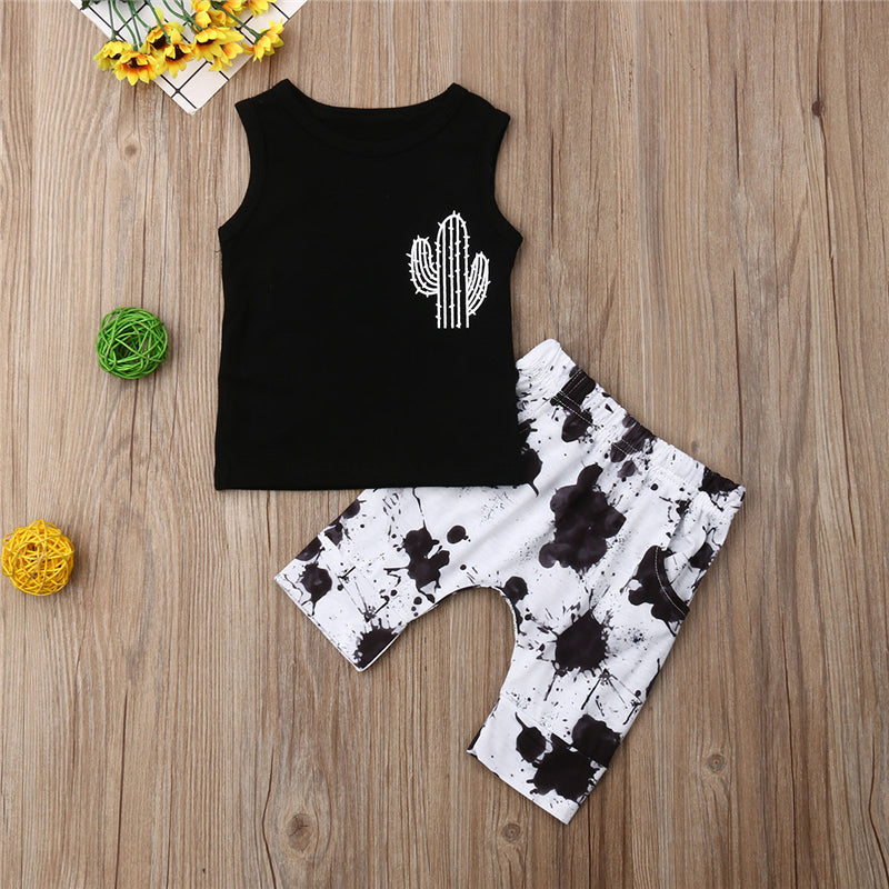 2 pieces Kid Sleeveless Tank Top and Print Pants Set For Toddler and Baby Boys Clothes 6M-3Y - ebowsos