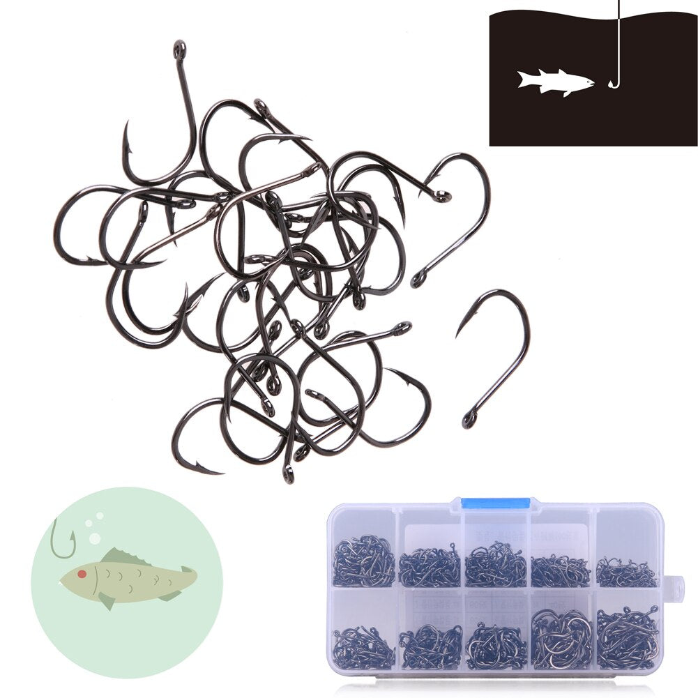 200-600Pcs Fishing Hook Jig Hooks with Hole Fly Fishing Tackle Box Carbon Steel Fishhook-ebowsos