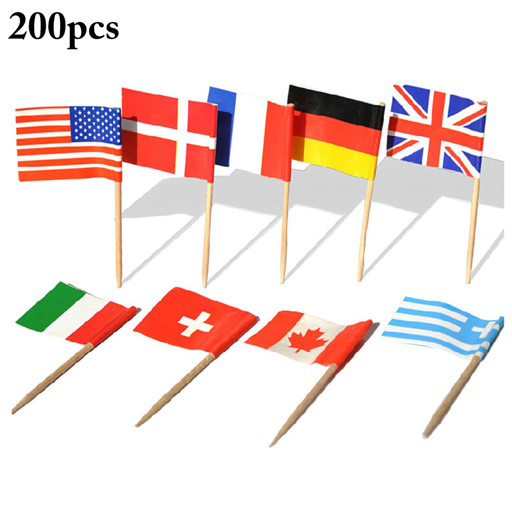 200PCS One-Time Multi-National Flag Sign Cake Fruit Sign Cocktail Cake Steak Toothpick Food Decoration Sign Bar Party Decoration-ebowsos