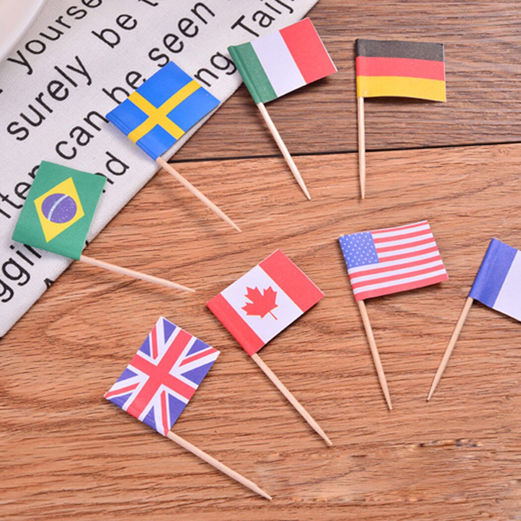 200PCS One-Time Multi-National Flag Sign Cake Fruit Sign Cocktail Cake Steak Toothpick Food Decoration Sign Bar Party Decoration-ebowsos