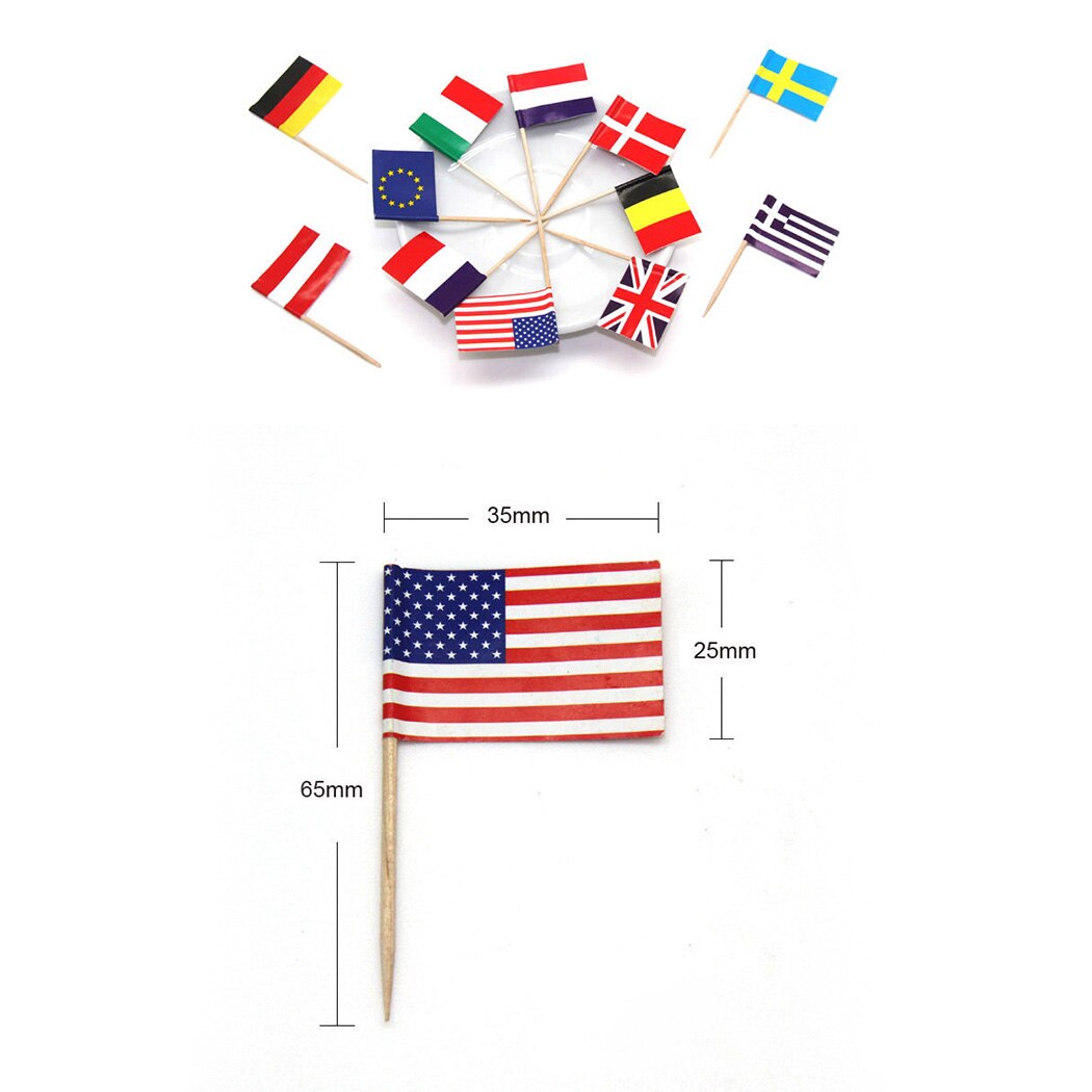 200PCS One-Time Multi-National Flag Sign Cake Fruit Sign Cocktail Cake Steak Toothpick Food Decoration Sign Bar Party Decoration-ebowsos