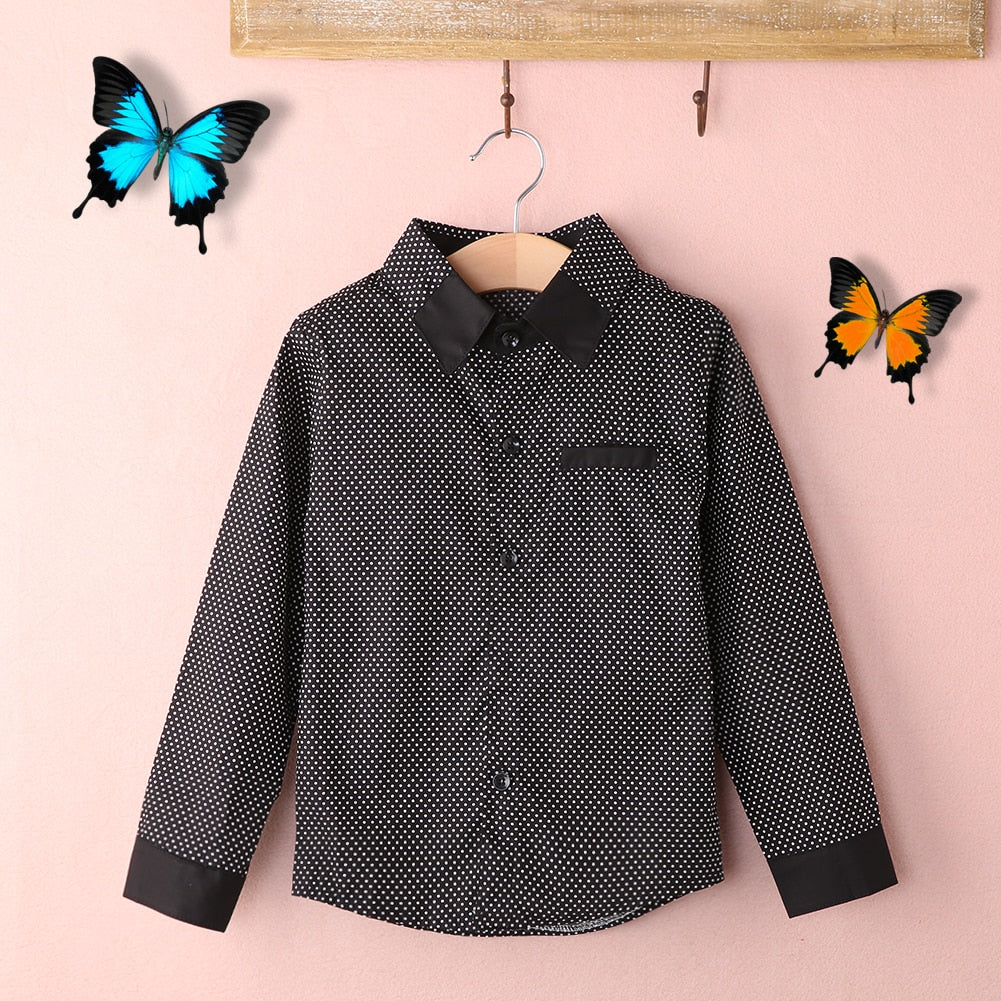 Autumn Boys Formal Plain Long Sleeved Shirt Party Polka Dot Shirts 3-8Years - ebowsos