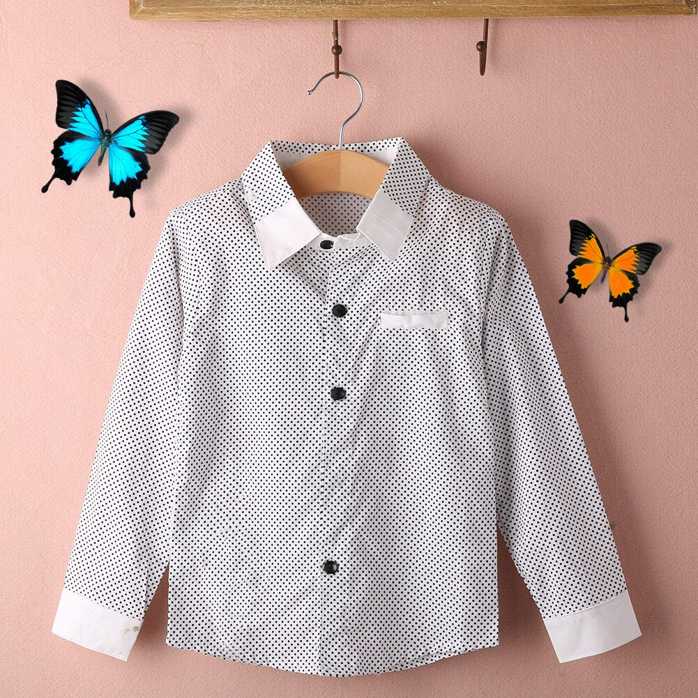 Autumn Boys Formal Plain Long Sleeved Shirt Party Polka Dot Shirts 3-8Years - ebowsos