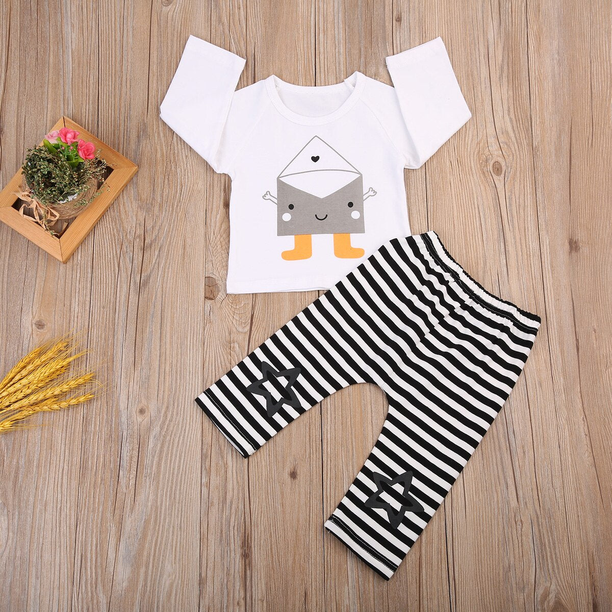 Baby Boy Girl Long Sleeve Tee Shirt Trousers 2PCs Outfits Set 0-24M NEW Infant Baby - ebowsos