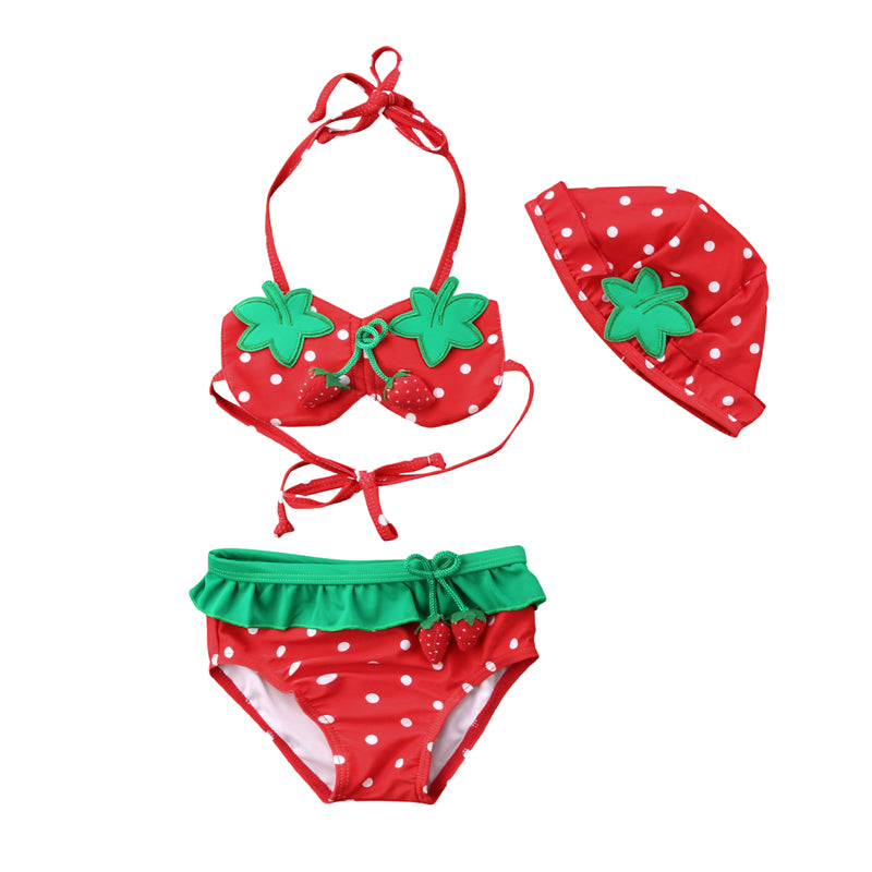 3Pcs Strawberry Bikini Set Girl Swimwear Tops Shorts Swimsuit Bathing Suit Swimwear Cute Summer Set - ebowsos