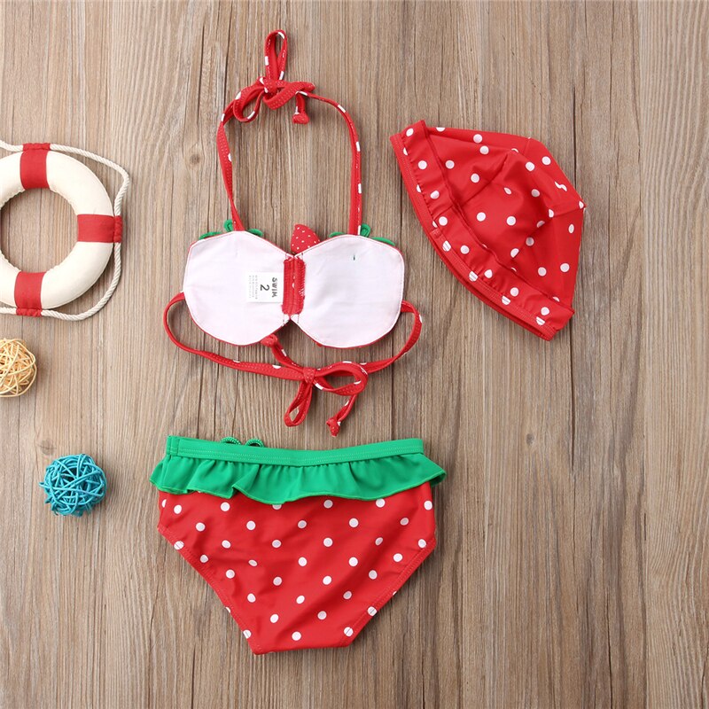 3Pcs Strawberry Bikini Set Girl Swimwear Tops Shorts Swimsuit Bathing Suit Swimwear Cute Summer Set - ebowsos