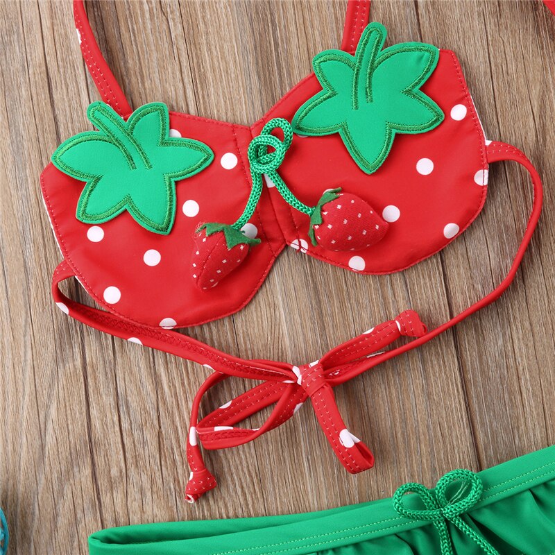 3Pcs Strawberry Bikini Set Girl Swimwear Tops Shorts Swimsuit Bathing Suit Swimwear Cute Summer Set - ebowsos