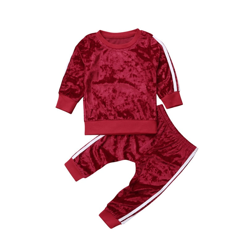 Autumn Toddler Kids Girls Velvet Clothes Long Sleeve Pullover Tops Long Pant 2PCS Outfit Tracksuit Clothing Set - ebowsos