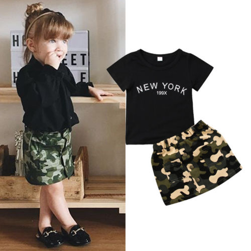 Brand New Summer Toddler Infant Kids Baby Girls Cotton T-shirt Camouflage Skirts 2Pcs Casual Camo Outfit Clothes 6M-4T - ebowsos