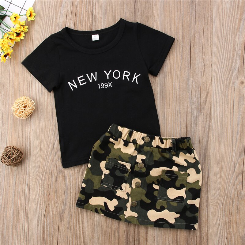 Brand New Summer Toddler Infant Kids Baby Girls Cotton T-shirt Camouflage Skirts 2Pcs Casual Camo Outfit Clothes 6M-4T - ebowsos