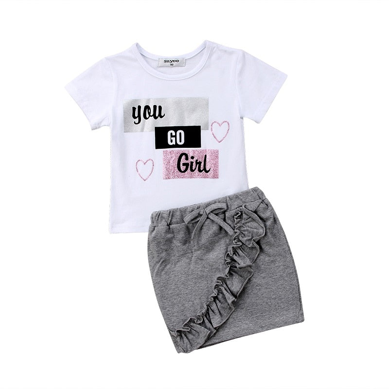 Brand New Toddler Infant Child Kid Baby Girl Tops T-shirt Pencil Skirts 2Pcs Outfit Ruffled Shortsleeve Clothes Set 1-5T - ebowsos