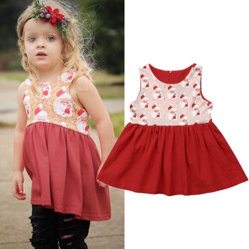 Children Girls Sleeveless Dresses Toddler Kid Baby Girl Christmas Santa Claus Sleeveless Party Dress Xmas Clothes 3M-4Y - ebowsos