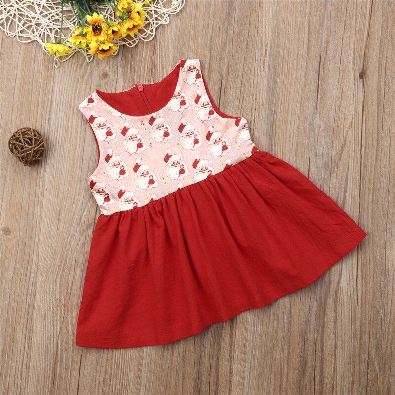 Children Girls Sleeveless Dresses Toddler Kid Baby Girl Christmas Santa Claus Sleeveless Party Dress Xmas Clothes 3M-4Y - ebowsos