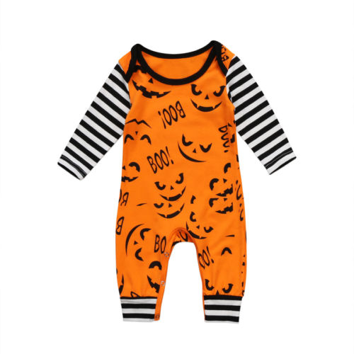 Halloween Newborn Baby Boys Girls Long Sleeve Romper Striped Pumpkin Autumn Clothes 0-24M ZX - ebowsos