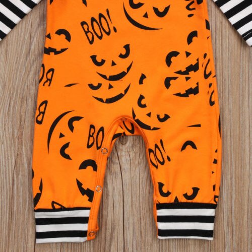 Halloween Newborn Baby Boys Girls Long Sleeve Romper Striped Pumpkin Autumn Clothes 0-24M ZX - ebowsos