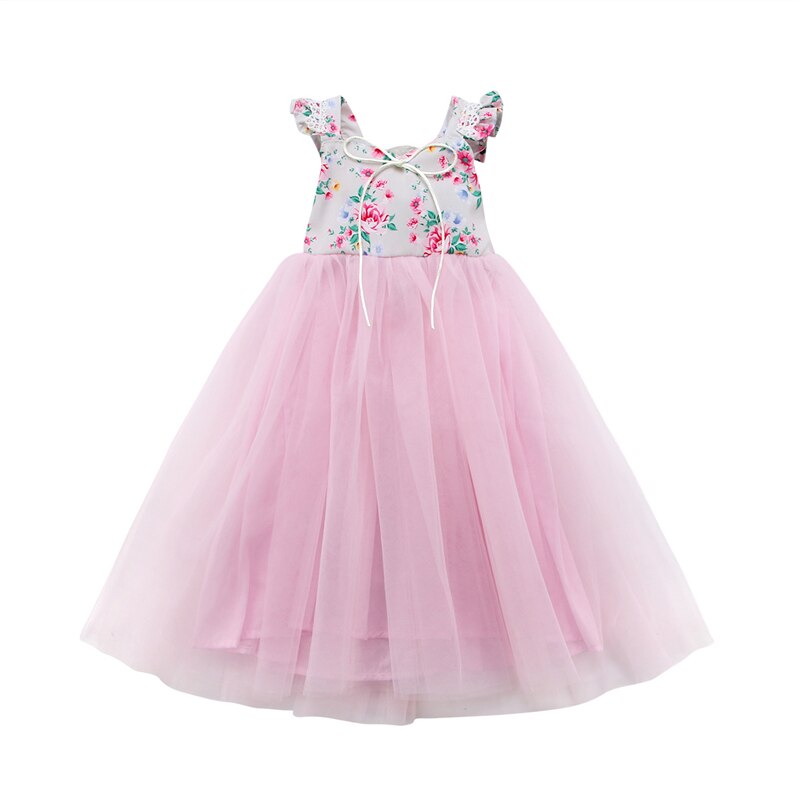 New Pageant Flower Girl Pink Lace Floral Princess Tutu Sleeveless Dress Kids Party Wedding Formal Dresses 1-7Years - ebowsos