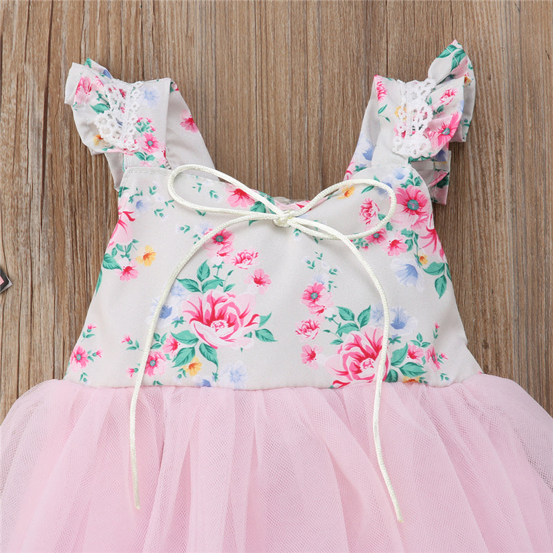 New Pageant Flower Girl Pink Lace Floral Princess Tutu Sleeveless Dress Kids Party Wedding Formal Dresses 1-7Years - ebowsos