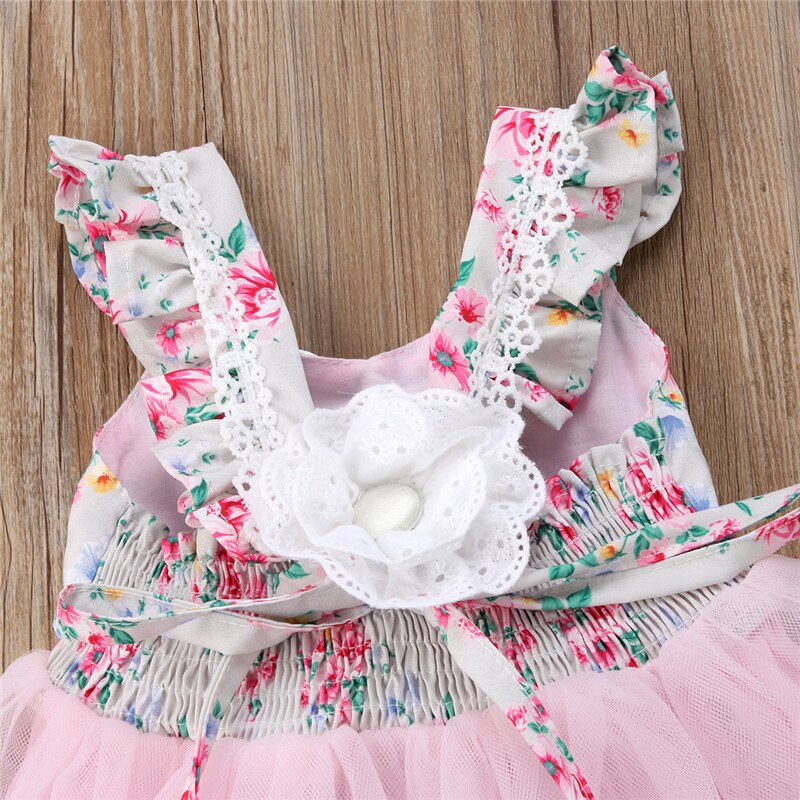 New Pageant Flower Girl Pink Lace Floral Princess Tutu Sleeveless Dress Kids Party Wedding Formal Dresses 1-7Years - ebowsos