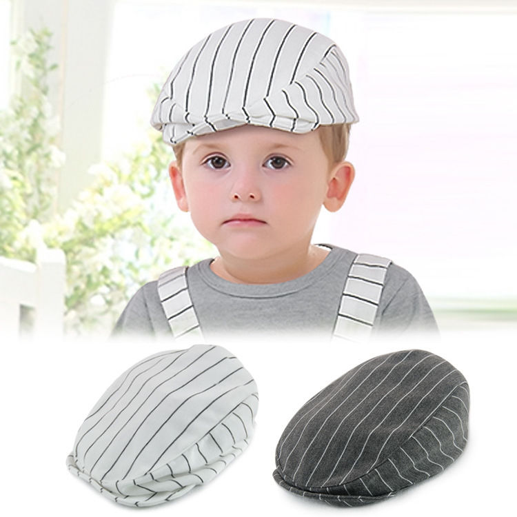 New Style Baby Boys Kids Infant Toddler Casquett Beret Cap Flat Peaked Cotton Stripe Hat - ebowsos