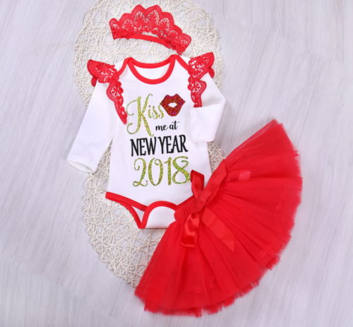 New Year Newborn Cute Baby Girls Cotton Long Sleeve Tops Clothing Sets Floral Pants Outfits 3Pcs Set Clothes - ebowsos