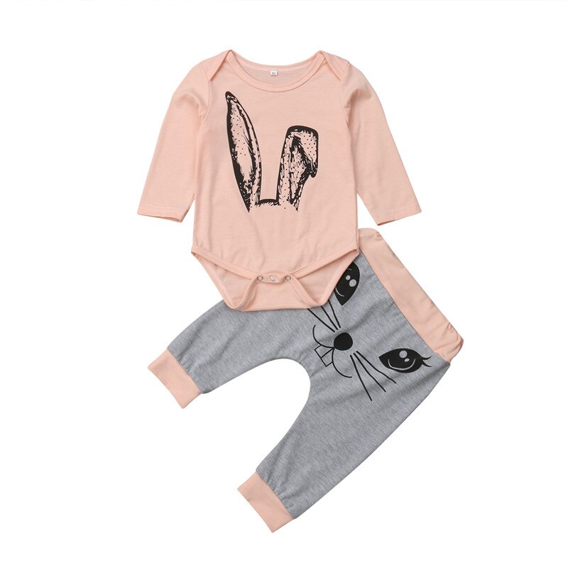 Newborn Baby Boys Girls Romper Tops+Pants Rabbit Outfits Toddler Clothes Set Hot - ebowsos