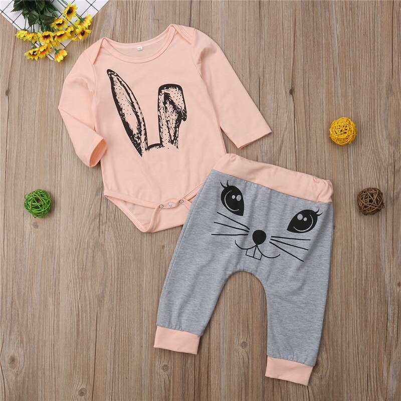 Newborn Baby Boys Girls Romper Tops+Pants Rabbit Outfits Toddler Clothes Set Hot - ebowsos