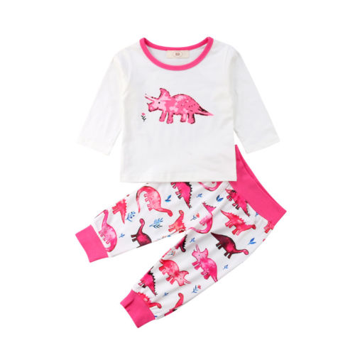 Newborn Toddler Baby Girl Cartoon Dinosaur Long Sleeve Shirt Tops Pants Legging 2Pcs Set Outfit Clothes - ebowsos