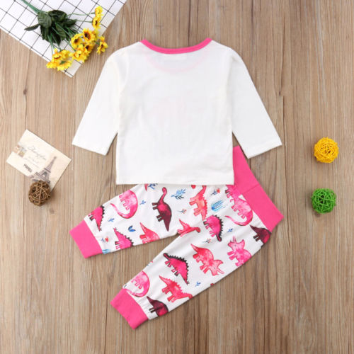 Newborn Toddler Baby Girl Cartoon Dinosaur Long Sleeve Shirt Tops Pants Legging 2Pcs Set Outfit Clothes - ebowsos