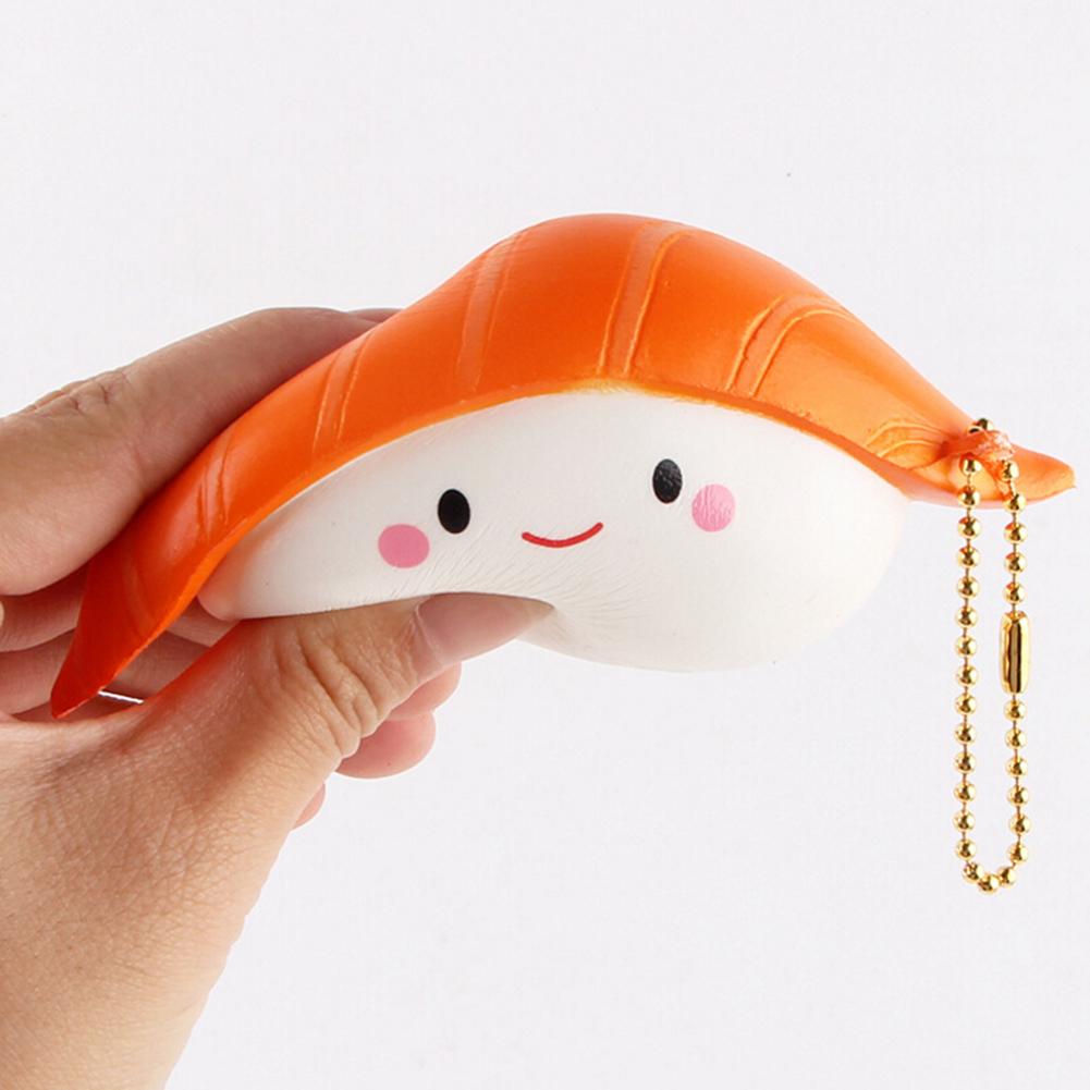 2018 Squeeze Squeeze Rice Ball Salmon Sushi Slow Rising Pendant Anti Stress Vividly Japan Style Soft Keychain Toy for Adult Kid-ebowsos