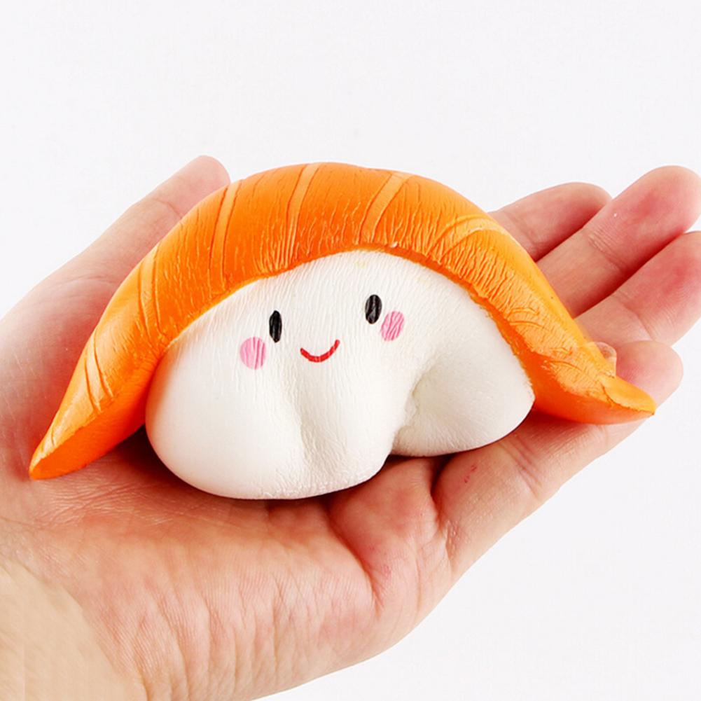 2018 Squeeze Squeeze Rice Ball Salmon Sushi Slow Rising Pendant Anti Stress Vividly Japan Style Soft Keychain Toy for Adult Kid-ebowsos