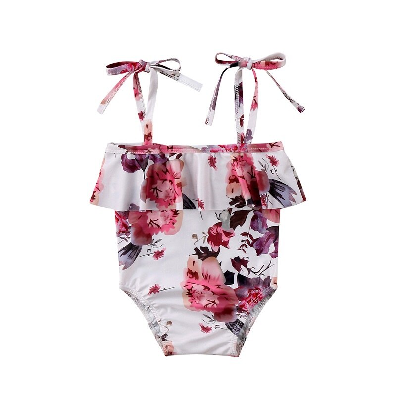 Summer New Children Kids Baby Girls Floral Print Ruffled Swimsuit Swimwear Clothing One-piece Sleeveless Tankini Bikini - ebowsos