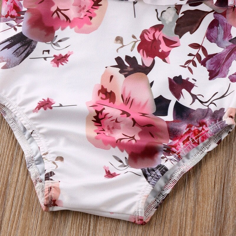 Summer New Children Kids Baby Girls Floral Print Ruffled Swimsuit Swimwear Clothing One-piece Sleeveless Tankini Bikini - ebowsos