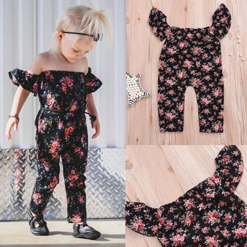 Summer New Cute Kids Girls Jumpsuit Newborn Baby Girl Halter Romper Palysuit Floral Printing Romper Baby Costume Outfits - ebowsos