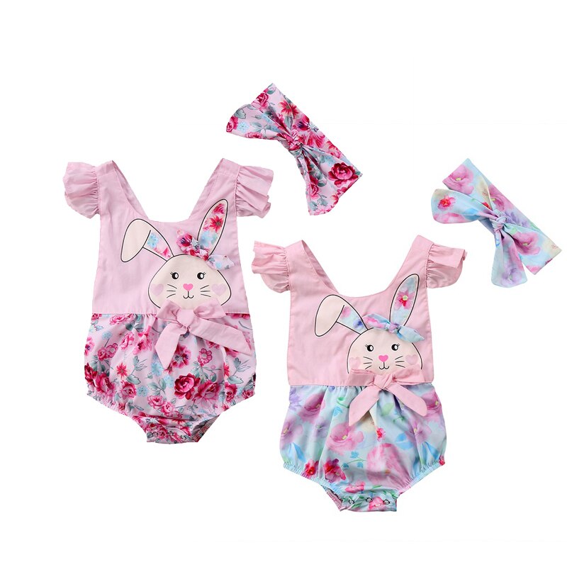 Summer Nwt Easter Newborn Baby Girls Flower Backless Rabbit Ears Sleeveless Romper Jumpsuit Outfits Clothes - ebowsos