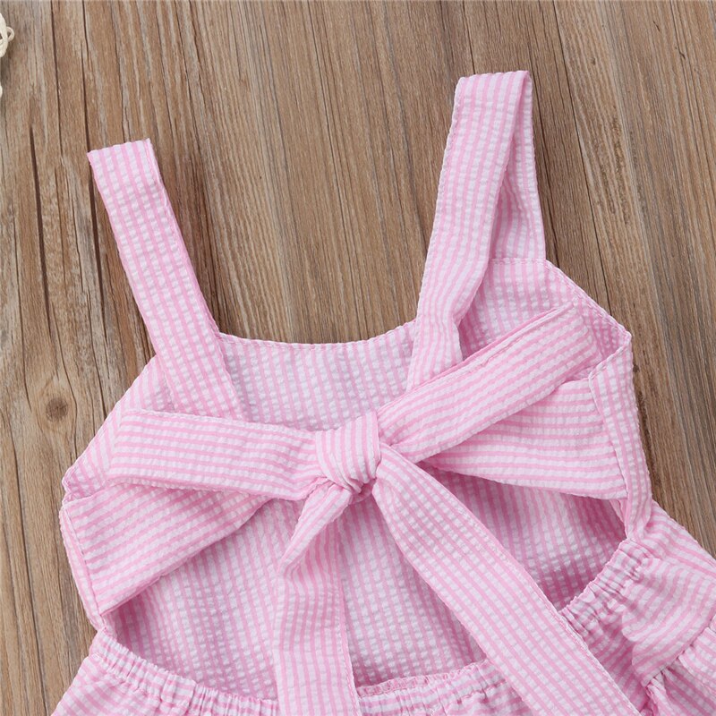 Summer Toddler Infant Baby Kid Girl Sleeveless Dress Striped Strap Backless Bowknot Ruffle Sling Dress Pink Sweet Outfits - ebowsos