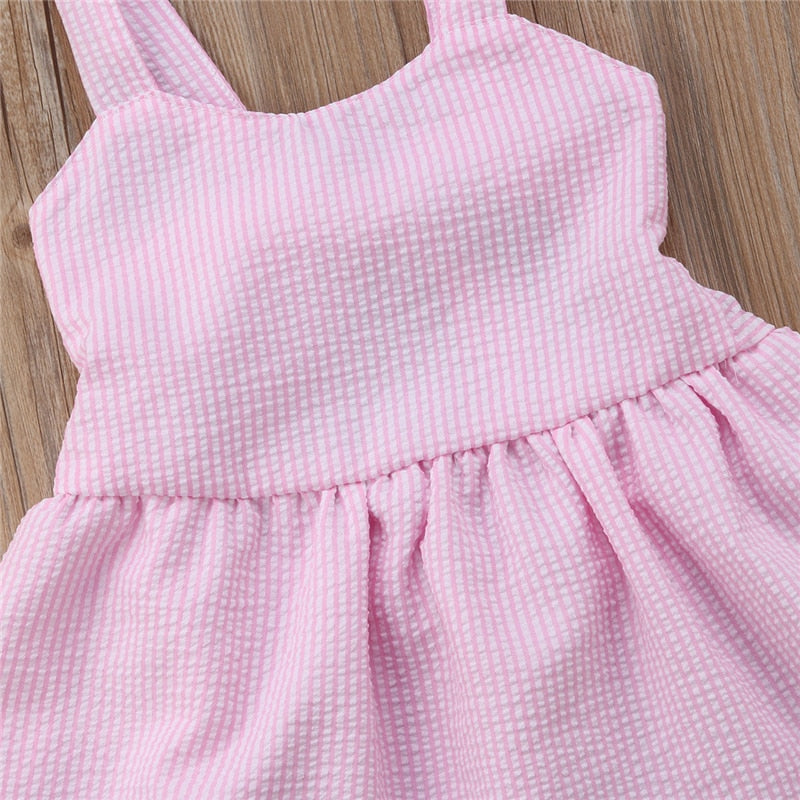 Summer Toddler Infant Baby Kid Girl Sleeveless Dress Striped Strap Backless Bowknot Ruffle Sling Dress Pink Sweet Outfits - ebowsos