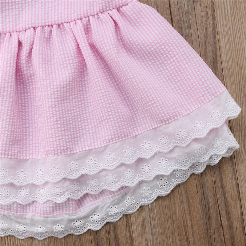 Summer Toddler Infant Baby Kid Girl Sleeveless Dress Striped Strap Backless Bowknot Ruffle Sling Dress Pink Sweet Outfits - ebowsos