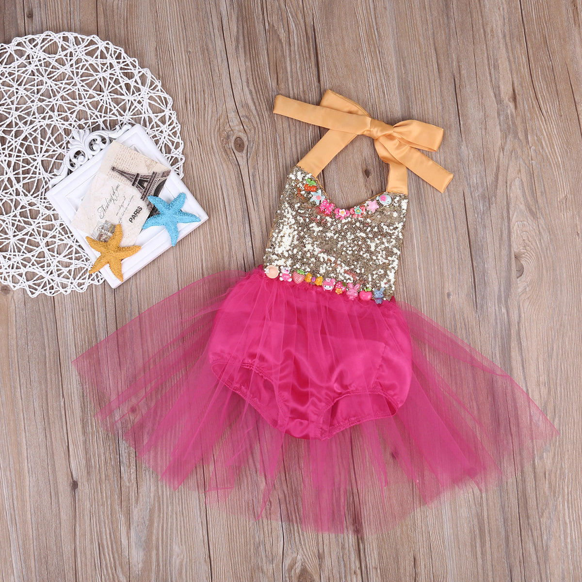 Sweet Fashion Newborn Infant Baby Girls halter Bodysuit Tulle Skirts Sunsuit Outfits - ebowsos