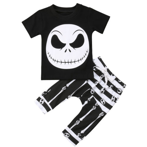 Toddler Kids Baby Boys Halloween T-shirt Black Tops+Long Pants Outfits Set Skull Summer Holiday Set Clothes - ebowsos