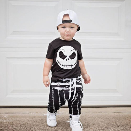 Toddler Kids Baby Boys Halloween T-shirt Black Tops+Long Pants Outfits Set Skull Summer Holiday Set Clothes - ebowsos